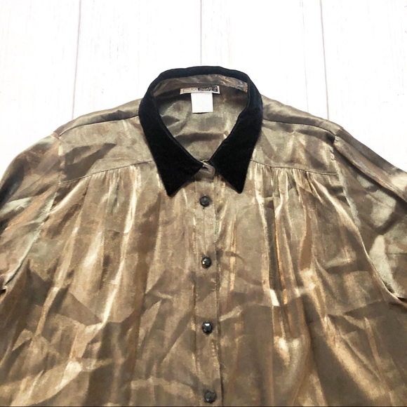 Vintage gold shimmer long sleeve blouse 1X XL - Picture 4 of 7